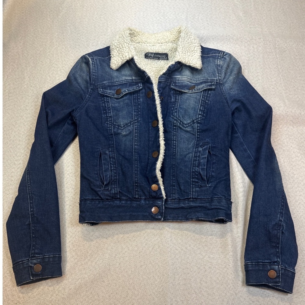 Zara Denim Jacket Women S Blue Cotton Faux Shearling Lined Trucker Boho Classic